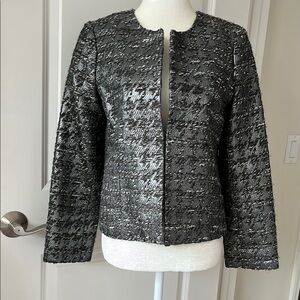 I Crew Collection Metallic Houndstooth Gray Blazer